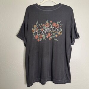 Arula Womens 100% Cotton Tee Size 1X Charcoal Yellowstone Floral Graphic Boho